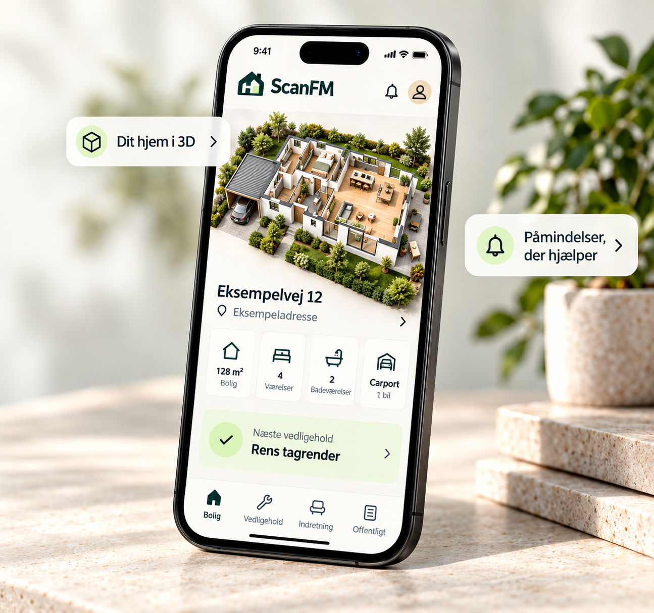 ScanFM på telefonen med en detaljeret 3D-model af et hus